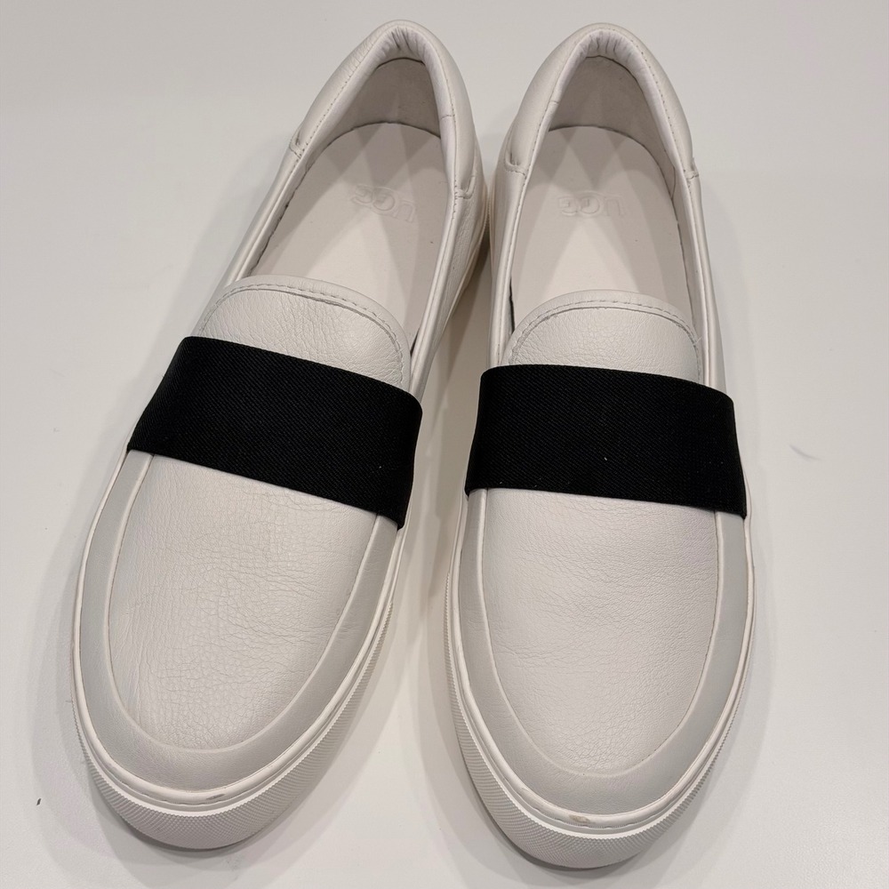 UGG Chayze Leather Slip On Sneakers Black Elastic Strap Womens 10 1112415